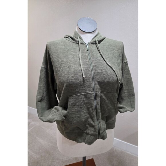 Olive Green Old Navy Zip-Up Hoodie Sweatshirt Cropped M Cotton Blend Womens - Picture 1 of 5